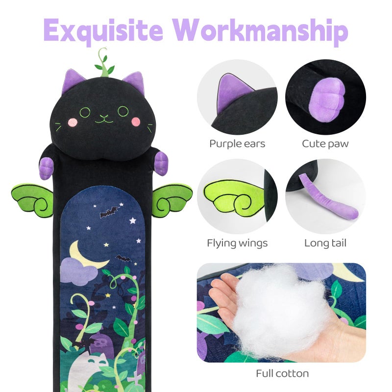 Mewaii Long Cat Plush 5 Sizes, 120% Extra Filling Giant Plushness Kids Body Pillow, Kawaii Cute Black Cat Stuffed Animals Plushies, Big Long Body Pillow Black Cat Plush Gift for Girls 53â€ - Image 2