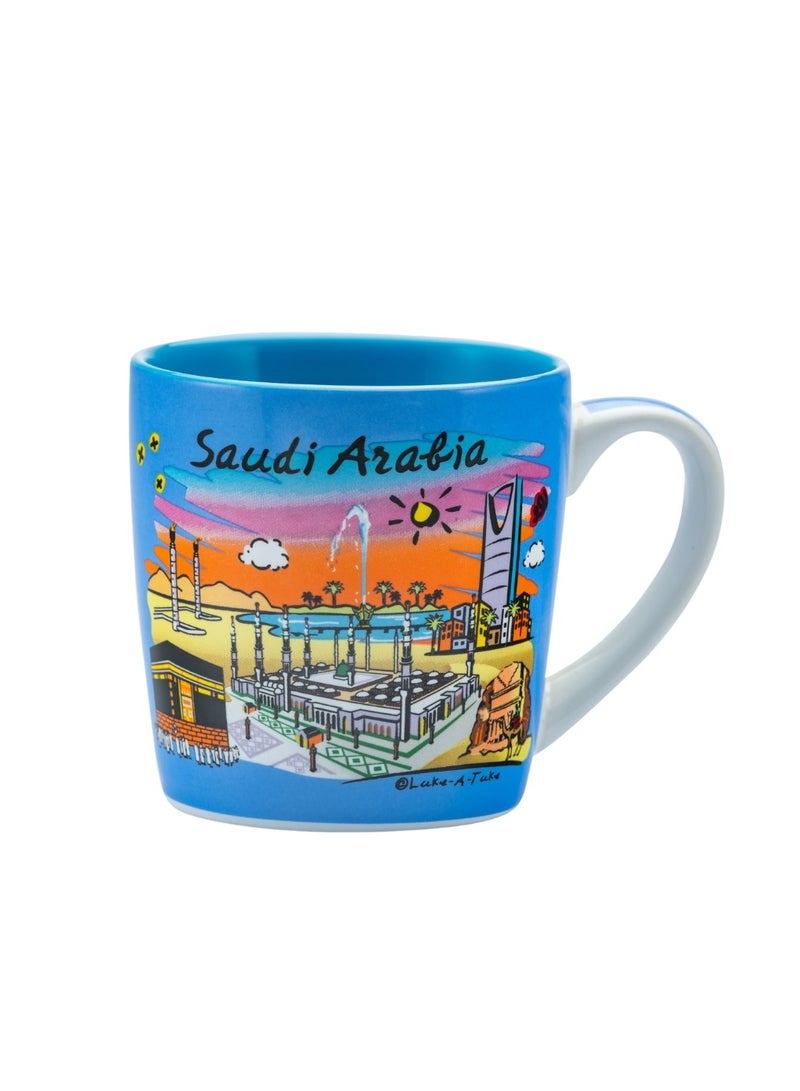 GIFTAT I Love Saudi Arabia Souvenir Mug with Famous Landmarks Blue - Image 1
