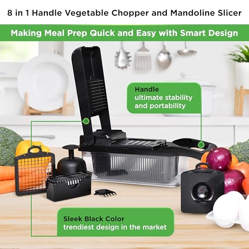Prep Naturals PrepNaturals Vegetable Chopper with Container, Veggie Chopper, Food Chopper & Onion Chopper - Mandoline Slicer for Kitchen (8 in 1, Black) - Image 2