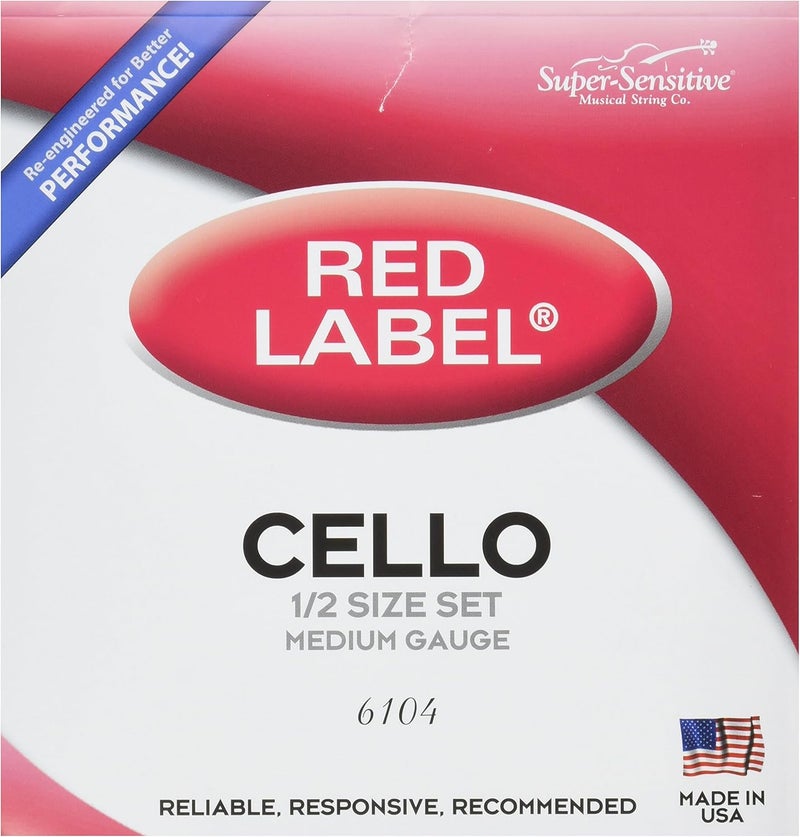 Super Sensitive 6104 Red Label Cello String Set, Medium, 1/2 Size - Image 1