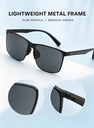 Men’s Polarized Driving Sunglasses with UV400 Nylon Lenses, Lightweight Square Aviator Metal Frame, Grey Lenses with Black Frame - view 5