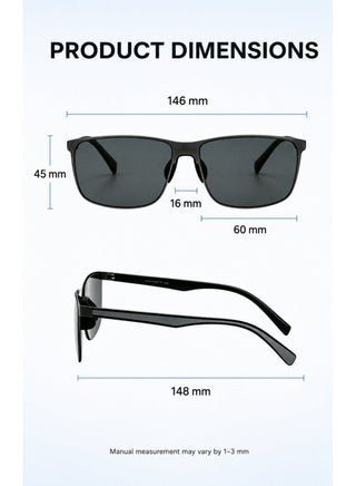 Men’s Polarized Driving Sunglasses with UV400 Nylon Lenses, Lightweight Square Aviator Metal Frame, Grey Lenses with Black Frame - view 4