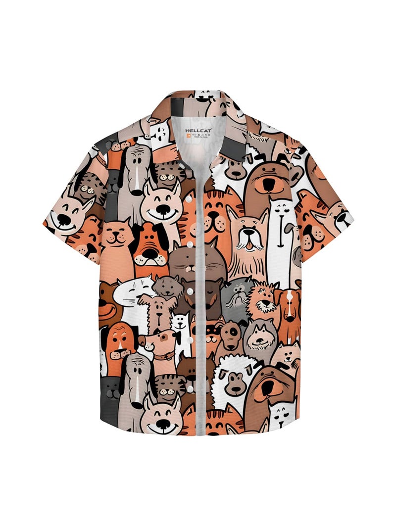 HELLCAT Brown Trendy Regular Fit Printed Causal Shirt for Boys/Brown/11-12 Years - Image 1