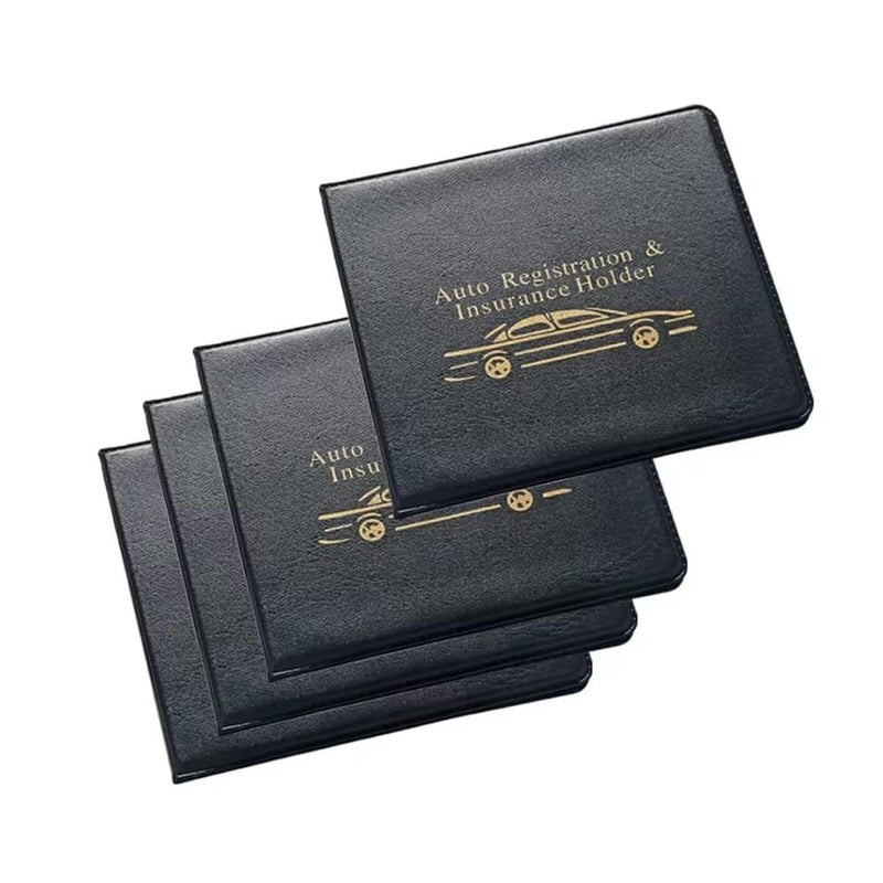 Car Auto Insurance Registration Black Document Wallet Holders â€“ Automobile, Motorcycle, Truck, Vinyl ID Holder & Visor Storage â€“ Strong Closure on Each â€“ Essential in Every Vehicle â€“ 4 Pack Set