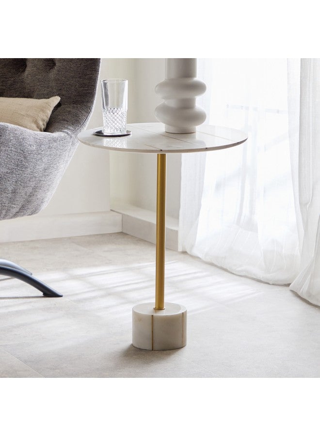 Home Box Carrara Genuine Marble with Brass Inlay Accent Table 45.5 x 58.5 x 45.5 cm  - Image 1
