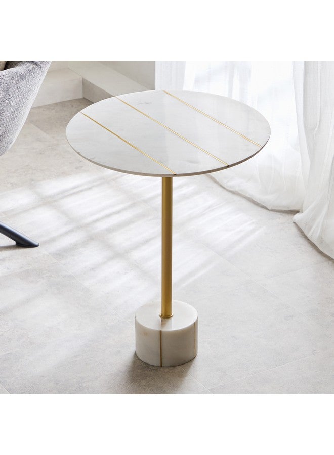Home Box Carrara Genuine Marble with Brass Inlay Accent Table 45.5 x 58.5 x 45.5 cm  - Image 2