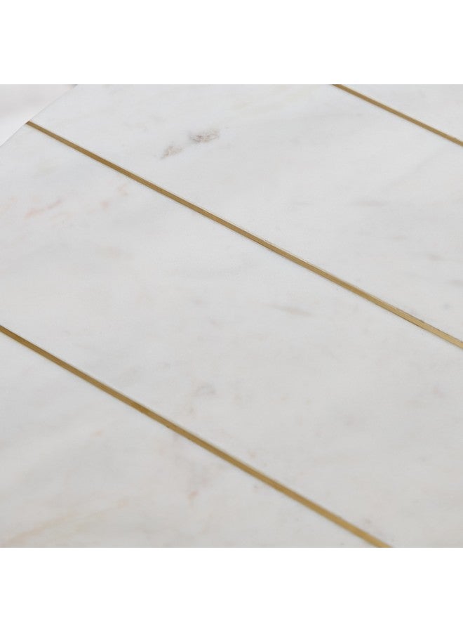 Home Box Carrara Genuine Marble with Brass Inlay Accent Table 45.5 x 58.5 x 45.5 cm  - Image 3