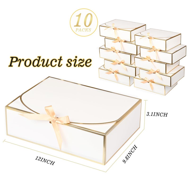 WLUSEAXI 10 Pack Large Gift Boxes with Lids, 12.6x9.8x3.1 Inch Bridesmaid Proposal Box, White Gift Boxes for Presents, Wedding, Graduation, Birthday Party - Image 3