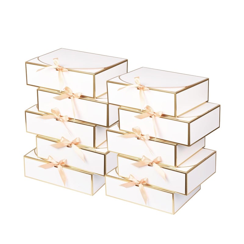 WLUSEAXI 10 Pack Large Gift Boxes with Lids, 12.6x9.8x3.1 Inch Bridesmaid Proposal Box, White Gift Boxes for Presents, Wedding, Graduation, Birthday Party - Image 1