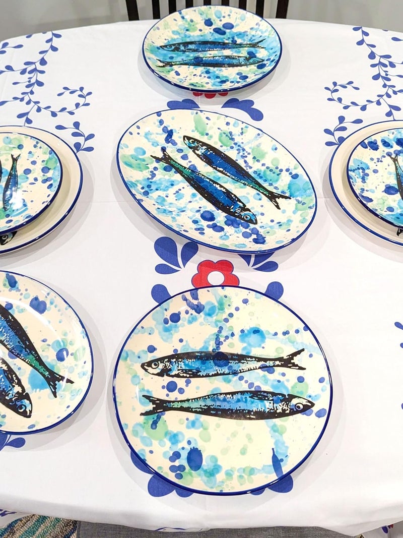 Portuguese Pottery Ceramic Dinner Plate Made in Portugal  Splash Sardines 1 115 inches Blue White Green 02001101 - Image 3
