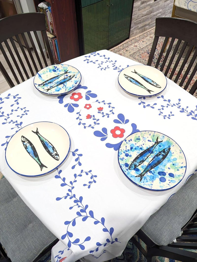 Portuguese Pottery Ceramic Dinner Plate Made in Portugal  Splash Sardines 1 115 inches Blue White Green 02001101 - Image 4