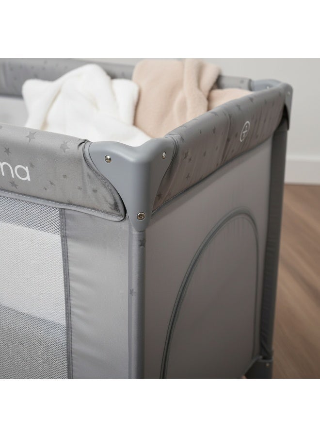 Lorelli Carina Travel Cot & Playpen – 2-Level Foldable Baby Bed with Mattress, Zipper Side Opening, and Wheels – Grey - Image 2