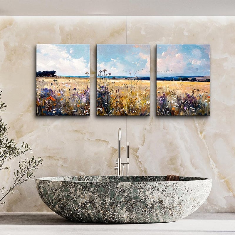 TTHYUEWS Wall Decor For Living Room Canvas Wall Art For Bedroom Modern Bathroom Room Home Decor Field Scenery Wall Paintings Abstract Wall Pictures Office Decoration Framed Prints Artworks 3 Piece - Image 5