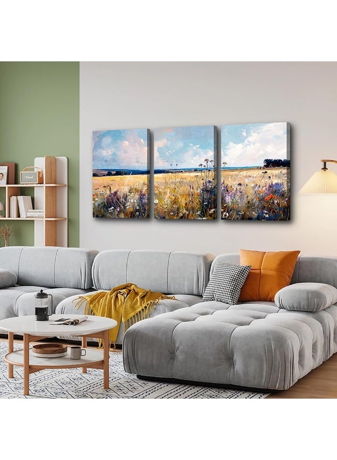 TTHYUEWS Wall Decor For Living Room Canvas Wall Art For Bedroom Modern Bathroom Room Home Decor Field Scenery Wall Paintings Abstract Wall Pictures Office Decoration Framed Prints Artworks 3 Piece - Image 2