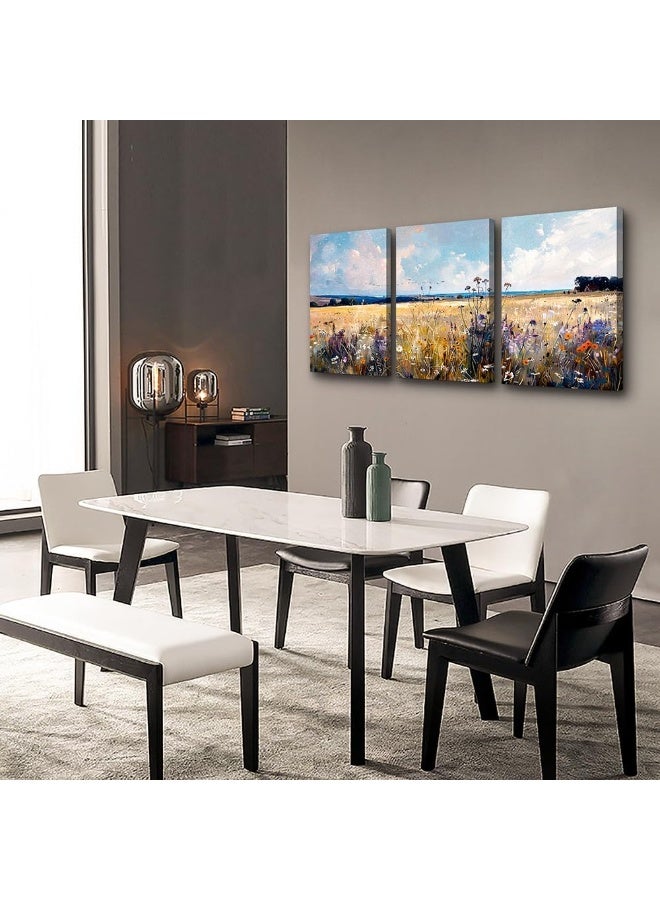 TTHYUEWS Wall Decor For Living Room Canvas Wall Art For Bedroom Modern Bathroom Room Home Decor Field Scenery Wall Paintings Abstract Wall Pictures Office Decoration Framed Prints Artworks 3 Piece - Image 4