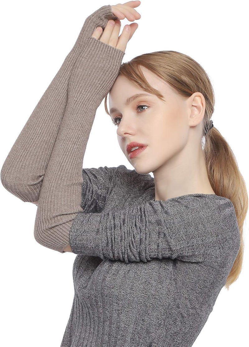 F Flammi Cashmere Blended Arm Warmer for Women Winter Fingerless Gloves Knit Mitten Gloves Wrist Warmer with Thumb Hole - Image 3
