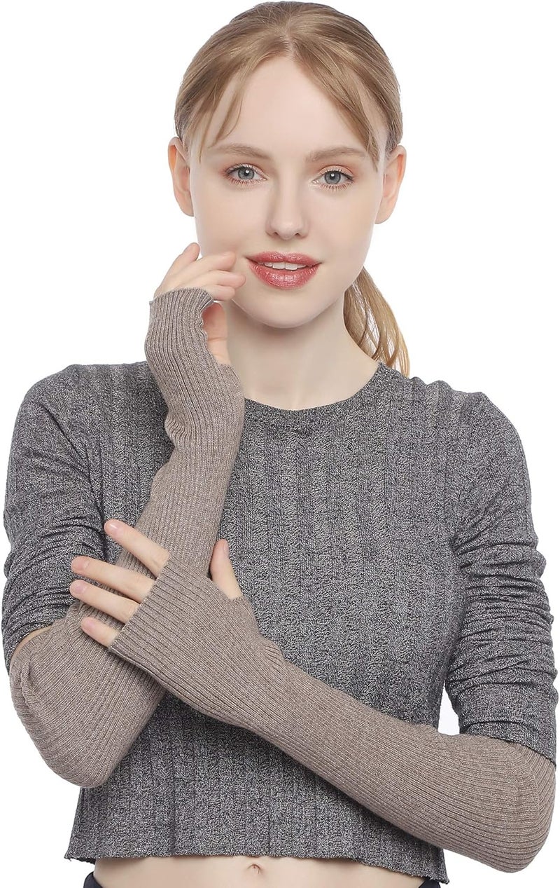 F Flammi Cashmere Blended Arm Warmer for Women Winter Fingerless Gloves Knit Mitten Gloves Wrist Warmer with Thumb Hole - Image 2