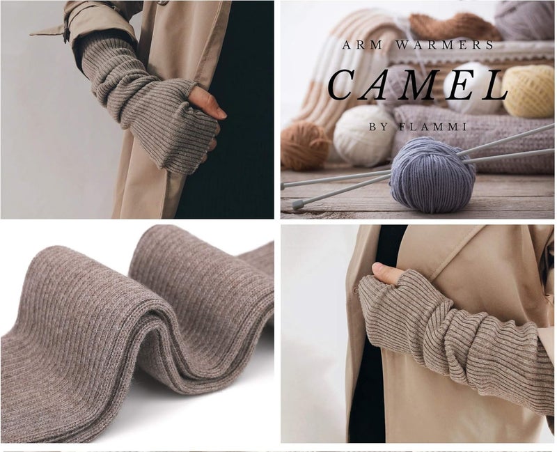 F Flammi Cashmere Blended Arm Warmer for Women Winter Fingerless Gloves Knit Mitten Gloves Wrist Warmer with Thumb Hole - Image 4