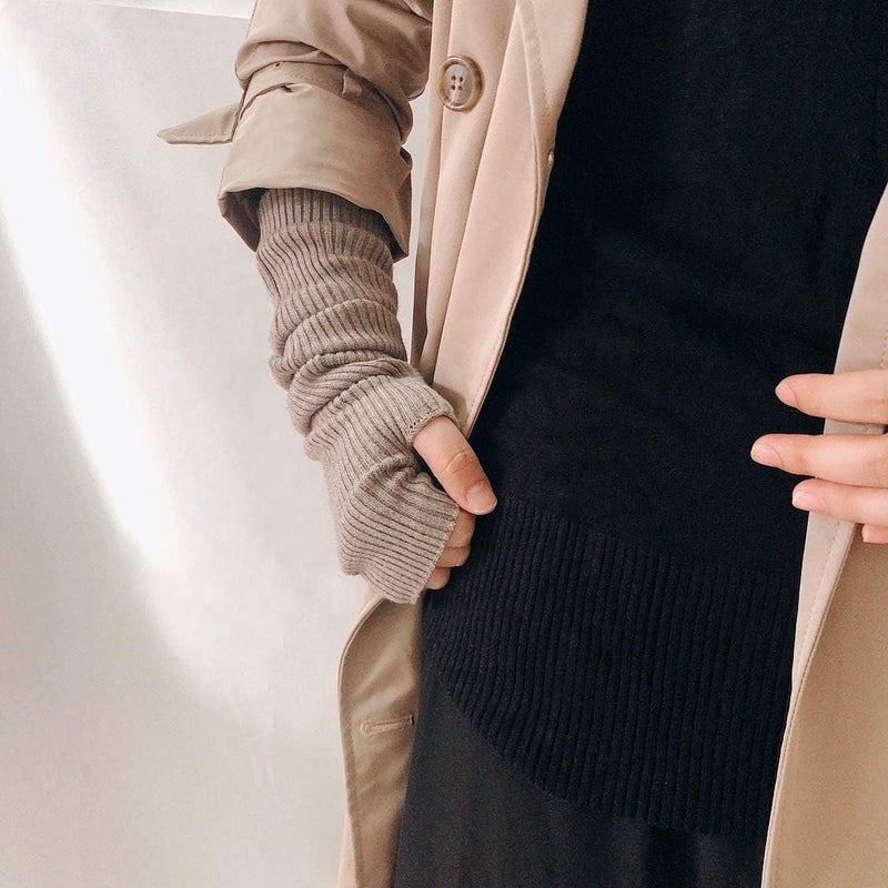 F Flammi Cashmere Blended Arm Warmer for Women Winter Fingerless Gloves Knit Mitten Gloves Wrist Warmer with Thumb Hole - Image 5