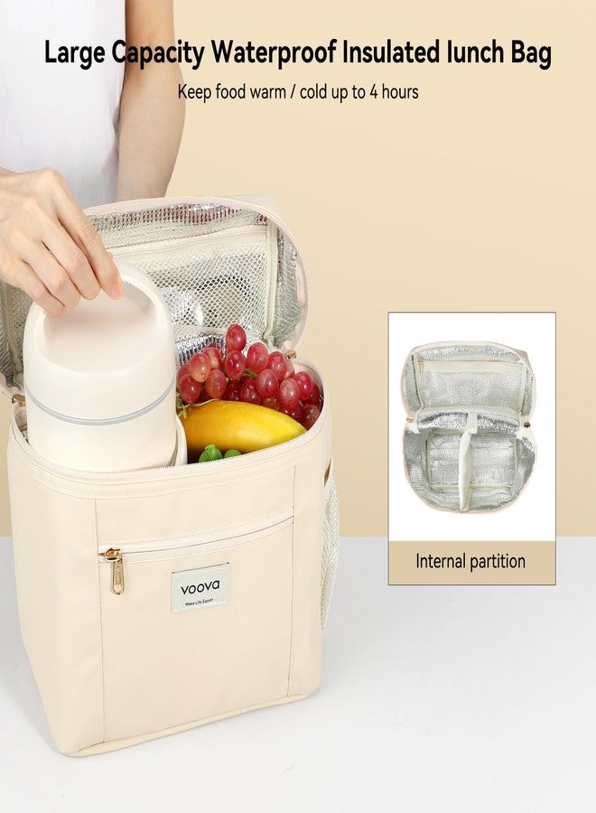 Voova Stackable Stainless Steel Thermal Lunch Box with Lunch Bag and Cultery Set for Adult Women Men, 3 Tier Leakproof & Microwave Safe Insulated Bento Boxes Food Container for Work, Beige - Image 4