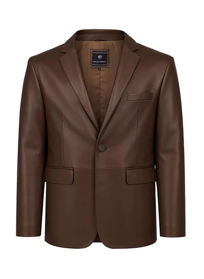 FELIX HARDY Genuine Leather Brown Blazer Jacket
