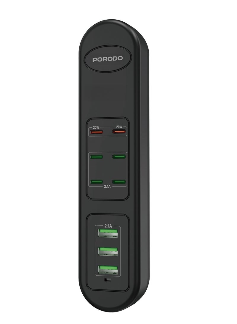 porodo 50W Multi-Port USB Charging Hub / Simultaneous Charging / 2M Cable Length / Built-In Safeguards - Black  - Image 1