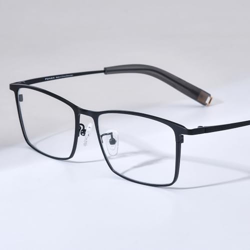 FONEX Pure Titanium Glasses Frame Men Square Eyeglasses Optical Eyewear F8827 (85874 Black, Clear) - Image 2