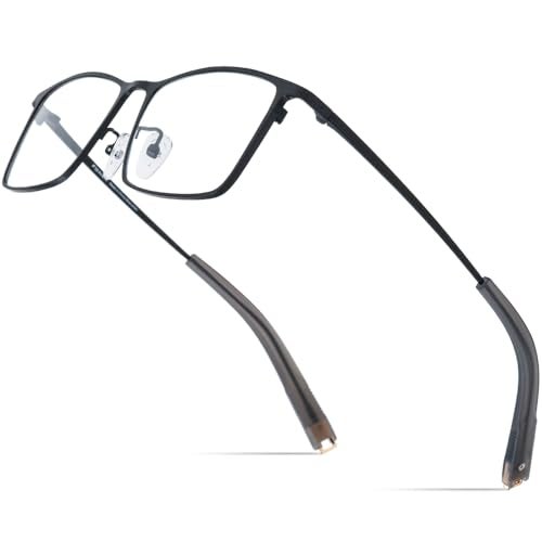 FONEX Pure Titanium Glasses Frame Men Square Eyeglasses Optical Eyewear F8827 (85874 Black, Clear) - Image 1