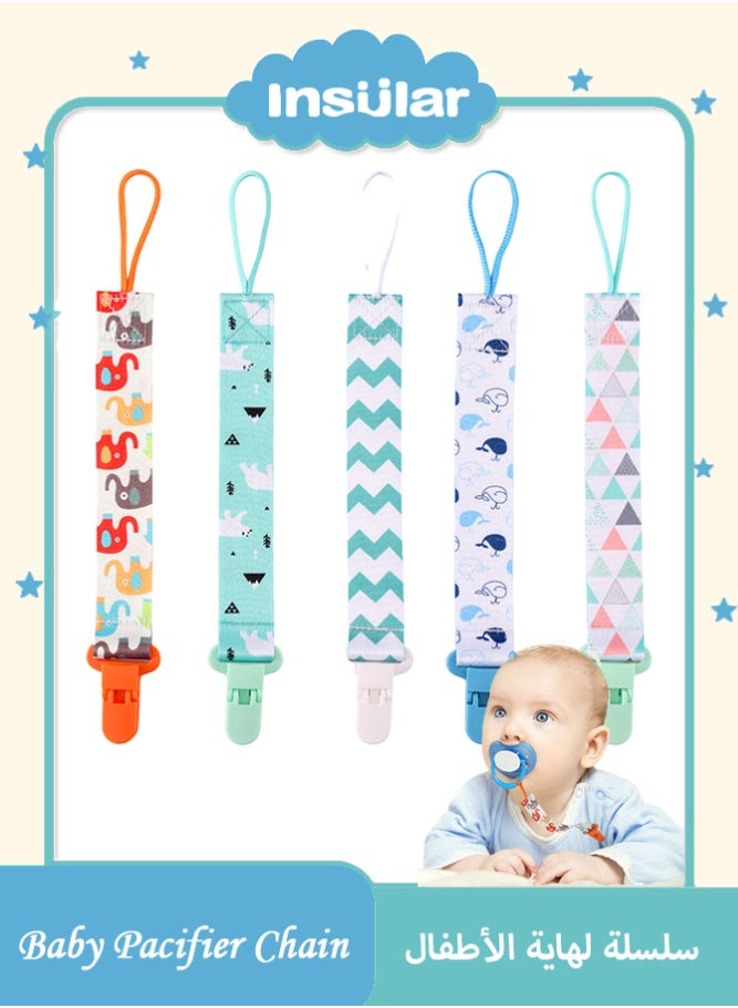 insular 5 Pack Pacifier Clips, Baby Dummy Chains with Tooth-Shaped Clip for Secure Grip, 26cm Safety Length Anti-Drop Teether Holder Straps, Multi-Purpose Newborn Essential (Polar Bear, Triangle, Elephant, Whale & More) - Image 1