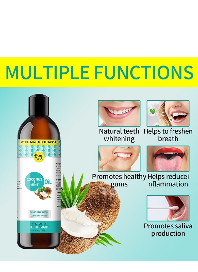 Protect - Pulling Oil With Coconut & Peppermint, Oil-Mouthwash for Oral Care-Teeth Whitening and Fresh Breath, Organic Essential Oils Mouthwash With Tongue Scraper Alcohol-Free, Treatment for Gum 237ml - Image 1