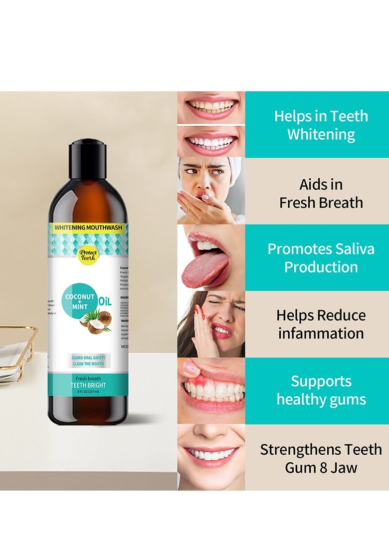 Protect - Pulling Oil With Coconut & Peppermint, Oil-Mouthwash for Oral Care-Teeth Whitening and Fresh Breath, Organic Essential Oils Mouthwash With Tongue Scraper Alcohol-Free, Treatment for Gum 237ml - Image 1