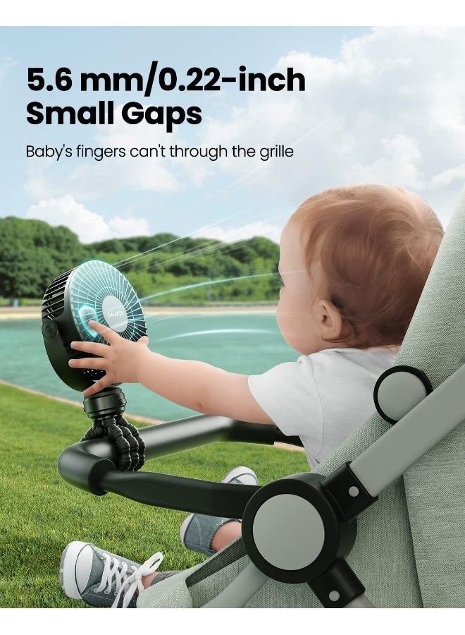 Gaiatop Mini Portable Stroller Fan, Battery Operated Small Clip on, Detachable 3 Speed Rechargeable, 360° Rotate Flexible Tripod Better Cooling for Car Seat Crib Treadmill Travel Black - Image 2