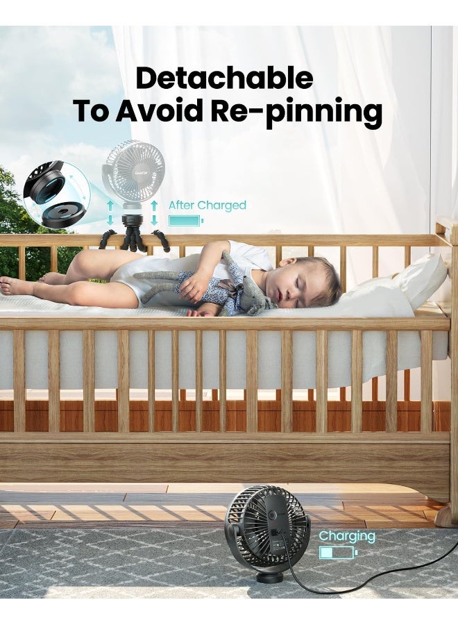 Gaiatop Mini Portable Stroller Fan, Battery Operated Small Clip on, Detachable 3 Speed Rechargeable, 360° Rotate Flexible Tripod Better Cooling for Car Seat Crib Treadmill Travel Black - Image 4