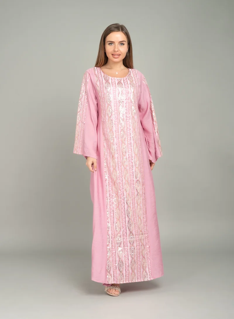 IKKXA Radiant Embroidery Jalabiya CJ1045 Pink