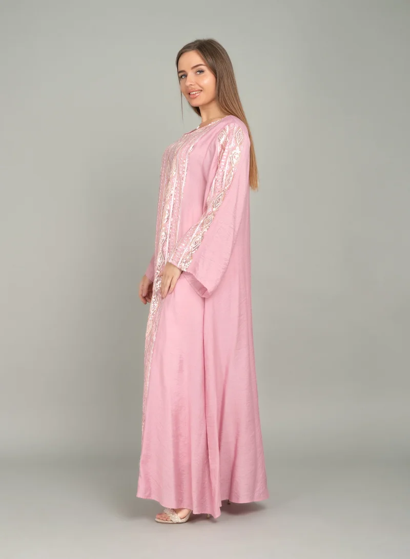 IKKXA Radiant Embroidery Jalabiya CJ1045 Pink