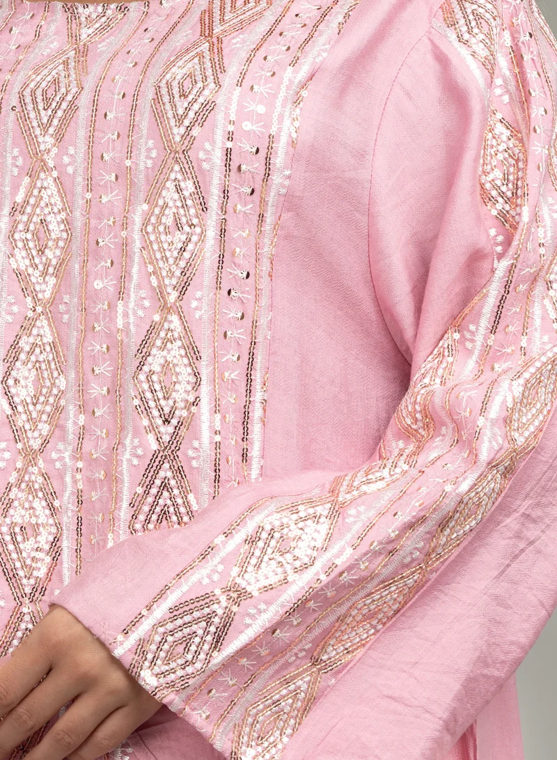 IKKXA Radiant Embroidery Jalabiya CJ1045 Pink