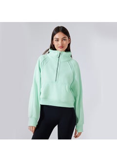 Generic Autumn Winter Thick Fleece Half-Zip Sweater mint moment 