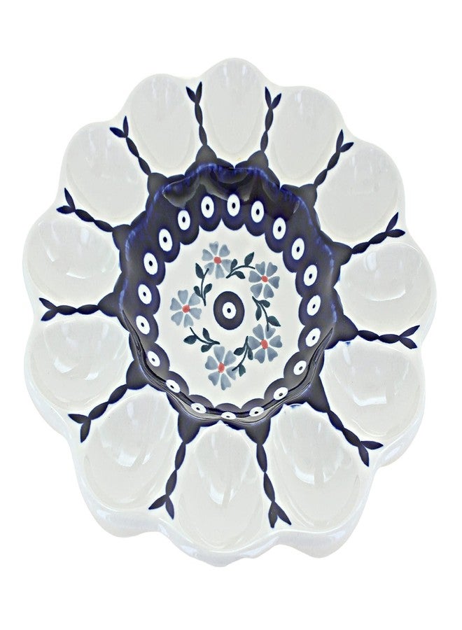 Blue Rose Pottery Blue Rose Polish Pottery - Blue Violet Egg Plate - 10" Diameter - Hand-Painted Polish Pottery Ceramic Deviled Egg Platter for Serving, Entertaining & Holidays - Image 1