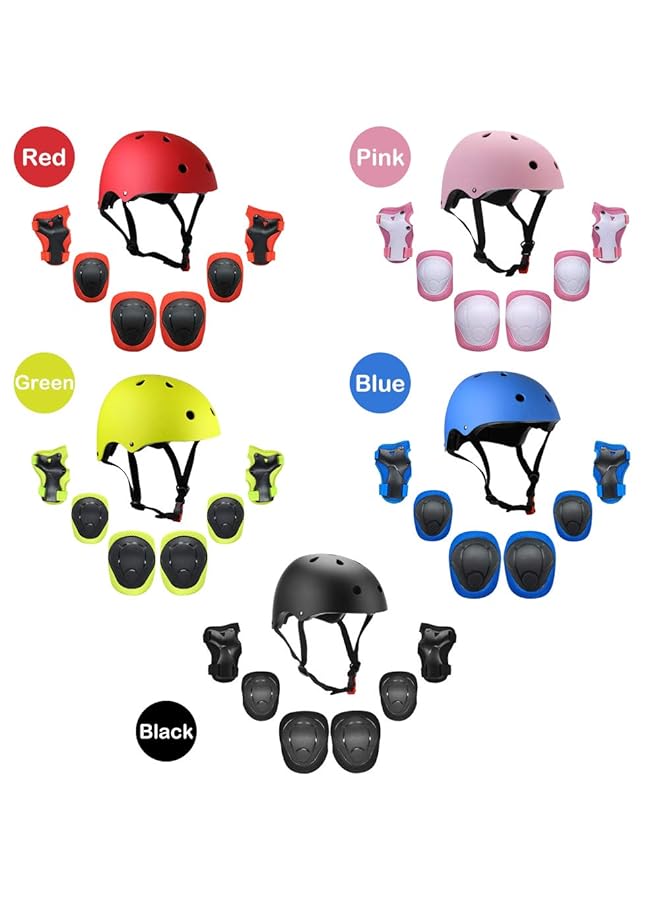 7 In 1 Helmet And Pad Set With Adjustable Knee And Elbow Pads Wrist Guards For Kids - Image 5