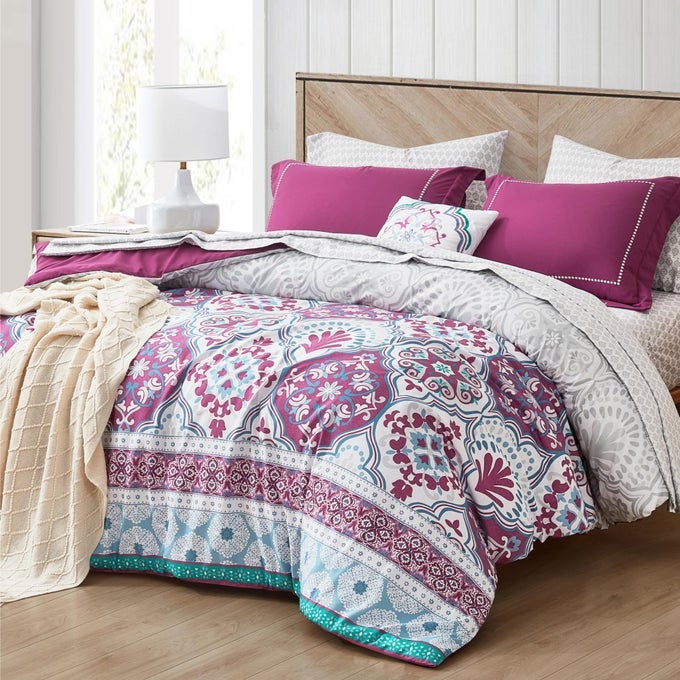 TWIN COMPLETE COMFORTER SETS LATTICE BOHO BED IN A BAGMICROFIBER BEDDING SET WITH SIDE POCKETS MATCHING DECORATIVE PILLOW 6 PIECE PURPLE