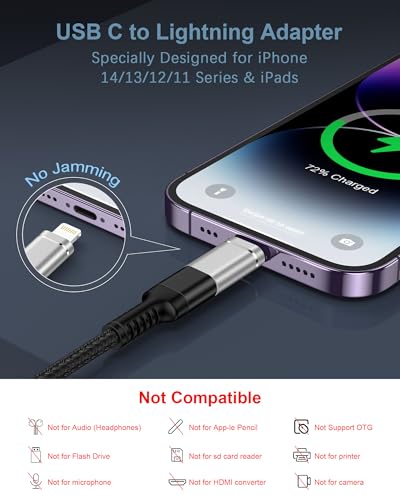 Haoano 4 Pack USB C to Lightning Adapter, Lightning Male to USB Type C Female Cable Adapter Connecter for iPhone 14 Plus/13/12/11/XR/XS, Apple Lightening Fast Charging Data Sync Converter, Not for Audio/OTG - Image 2