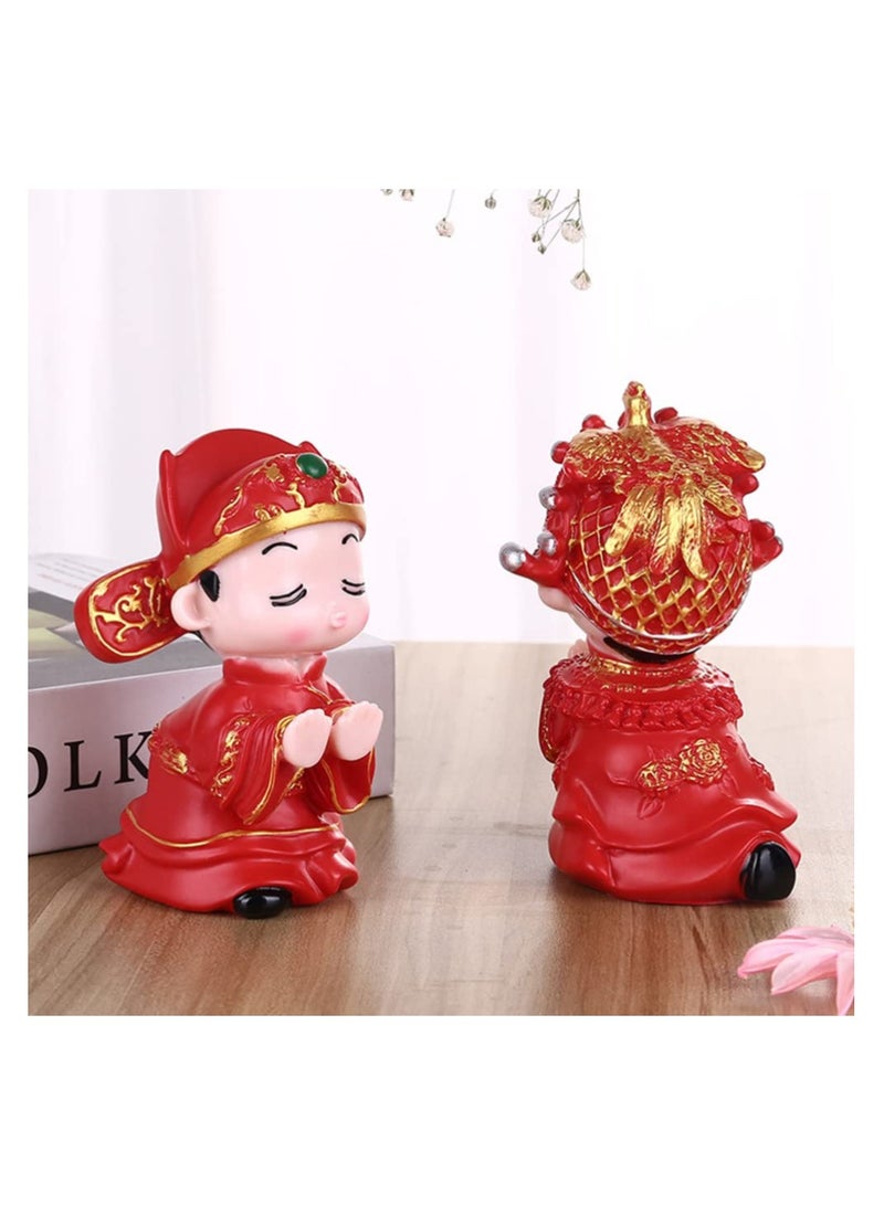 Zikra 1 Pair Chinese Traditional Wedding Couple Wedding Cake Toppers Bride and Groom Figures Statue Wedding Couple Sculpture Bridal Shower Decorations Decorative - Image 3