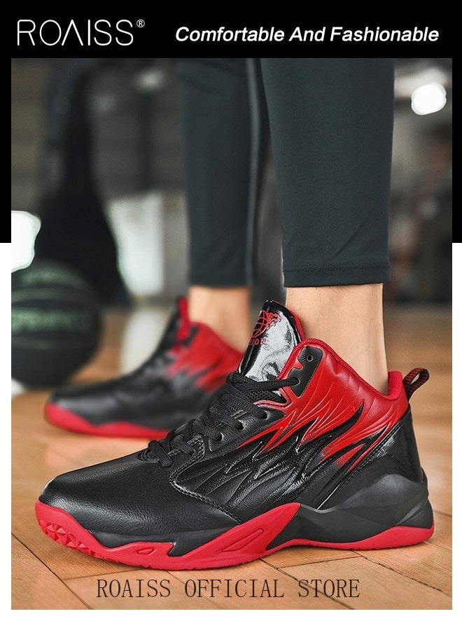 أحذية رياضية رجالي كبيرة الحجم لكرة السلة مع دعم للكاحل وقاعدة واسعة أحذية تدريب مضادة للانزلاق أحذية مريحة أحذية رياضية قابلة للتنفس غير قابلة للانزلاق ممتصة للصدمات أحذية الجري باللون الأحمر