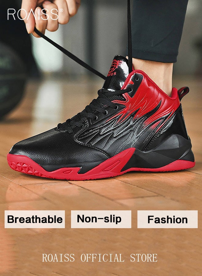 أحذية رياضية رجالي كبيرة الحجم لكرة السلة مع دعم للكاحل وقاعدة واسعة أحذية تدريب مضادة للانزلاق أحذية مريحة أحذية رياضية قابلة للتنفس غير قابلة للانزلاق ممتصة للصدمات أحذية الجري باللون الأحمر