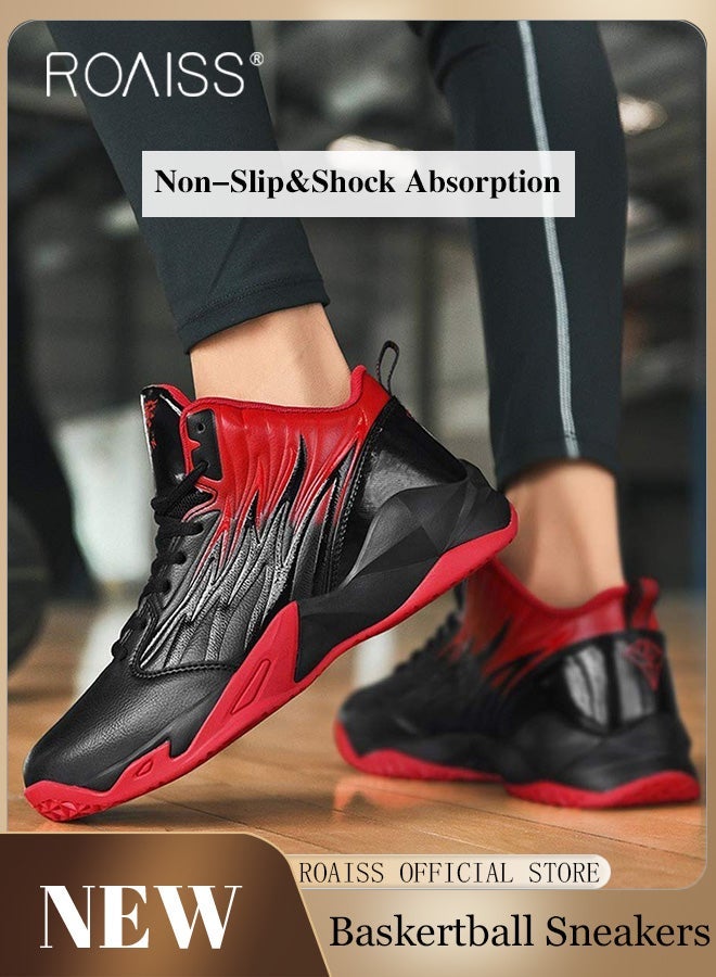 أحذية رياضية رجالي كبيرة الحجم لكرة السلة مع دعم للكاحل وقاعدة واسعة أحذية تدريب مضادة للانزلاق أحذية مريحة أحذية رياضية قابلة للتنفس غير قابلة للانزلاق ممتصة للصدمات أحذية الجري باللون الأحمر