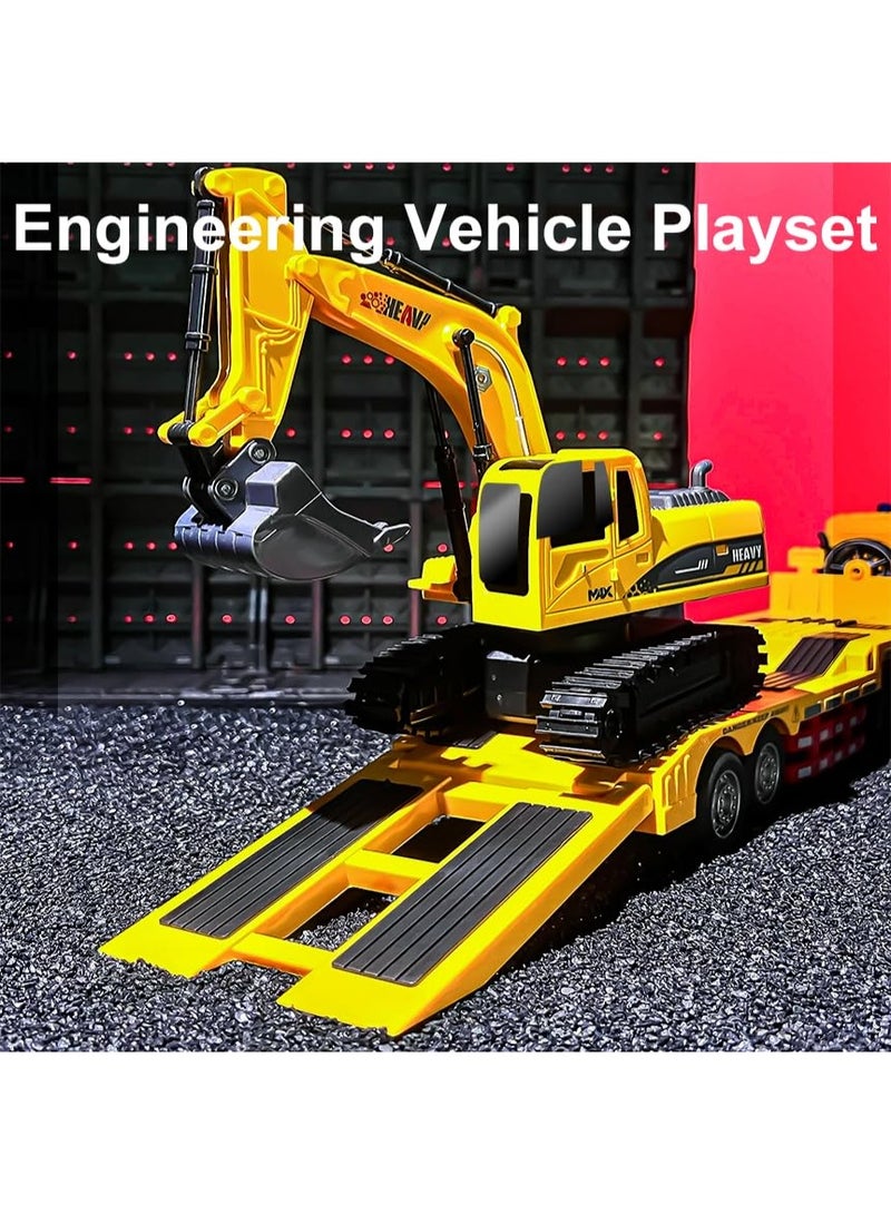 والالا مجموعة ألعاب شاحنة نصف مقطورة وحفارة تعمل بالتحكم عن بعد، 11 قناة، مركبة هندسية تعمل بالتحكم عن بعد مع صوت وأضواء، شاحنة مسطحة 2.4 جيجاهرتز مع ألعاب حفارة، هدية رائعة للأطفال الأولاد - Image 2