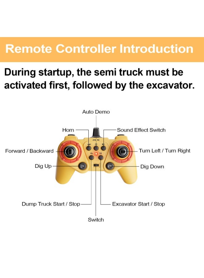 والالا مجموعة ألعاب شاحنة نصف مقطورة وحفارة تعمل بالتحكم عن بعد، 11 قناة، مركبة هندسية تعمل بالتحكم عن بعد مع صوت وأضواء، شاحنة مسطحة 2.4 جيجاهرتز مع ألعاب حفارة، هدية رائعة للأطفال الأولاد - Image 4