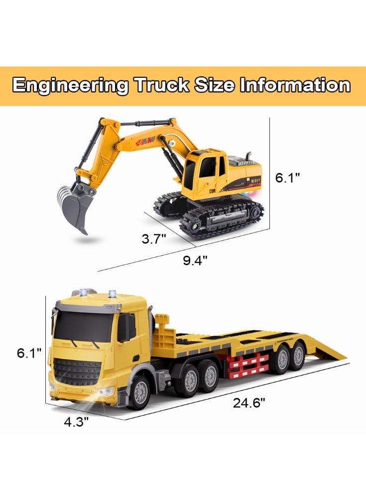 والالا مجموعة ألعاب شاحنة نصف مقطورة وحفارة تعمل بالتحكم عن بعد، 11 قناة، مركبة هندسية تعمل بالتحكم عن بعد مع صوت وأضواء، شاحنة مسطحة 2.4 جيجاهرتز مع ألعاب حفارة، هدية رائعة للأطفال الأولاد - Image 3