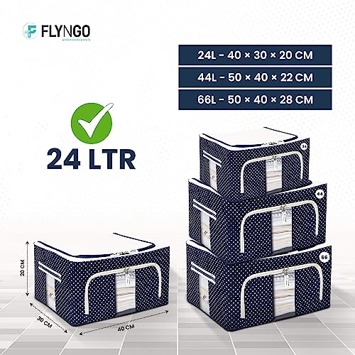 FLYNGO Foldable Steel Frame Clothes Organizer Storage Box For Wardrobe, Saree, Shirts, And Blankets (44 Ltr - Pack Of 4, Oxford Fabric), Blue - Image 2