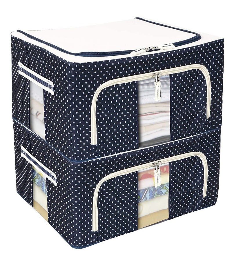 FLYNGO Foldable Steel Frame Clothes Organizer Storage Box For Wardrobe, Saree, Shirts, And Blankets (44 Ltr - Pack Of 4, Oxford Fabric), Blue - Image 1